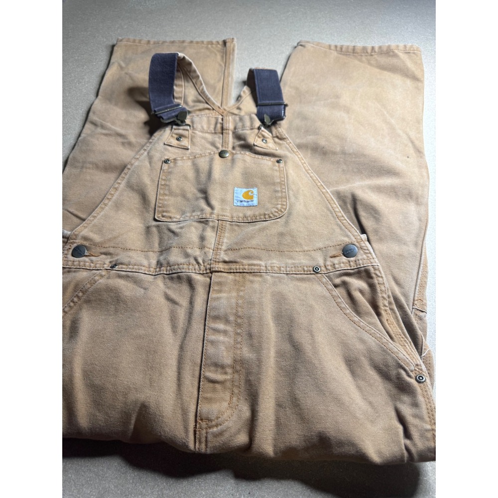 Carhartt Kids Brown Duck Canvas Double Knee Bib Overalls Size 12 Workwear
